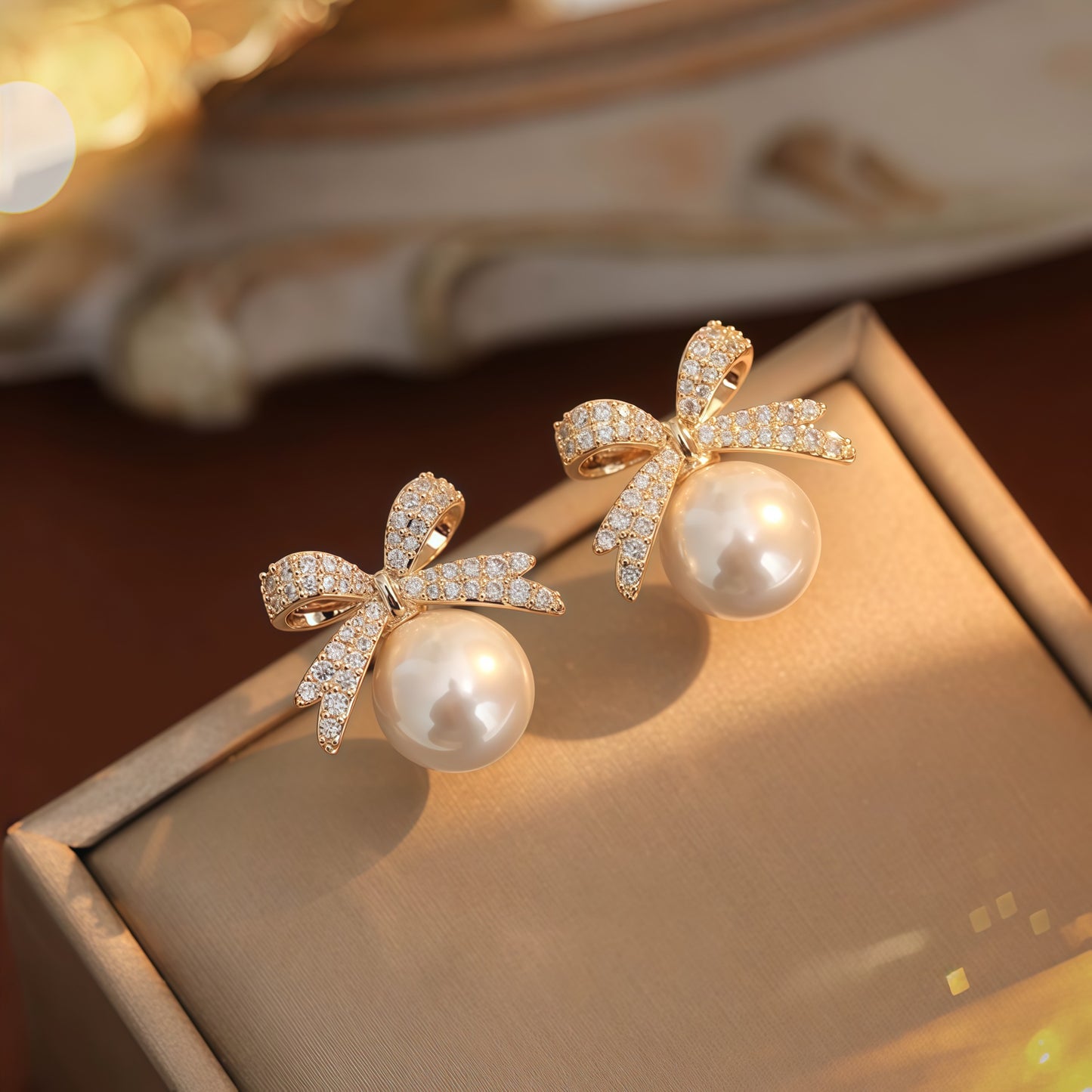 Women's Sterling Sier Needle Bowknot Pearl Light Earrings