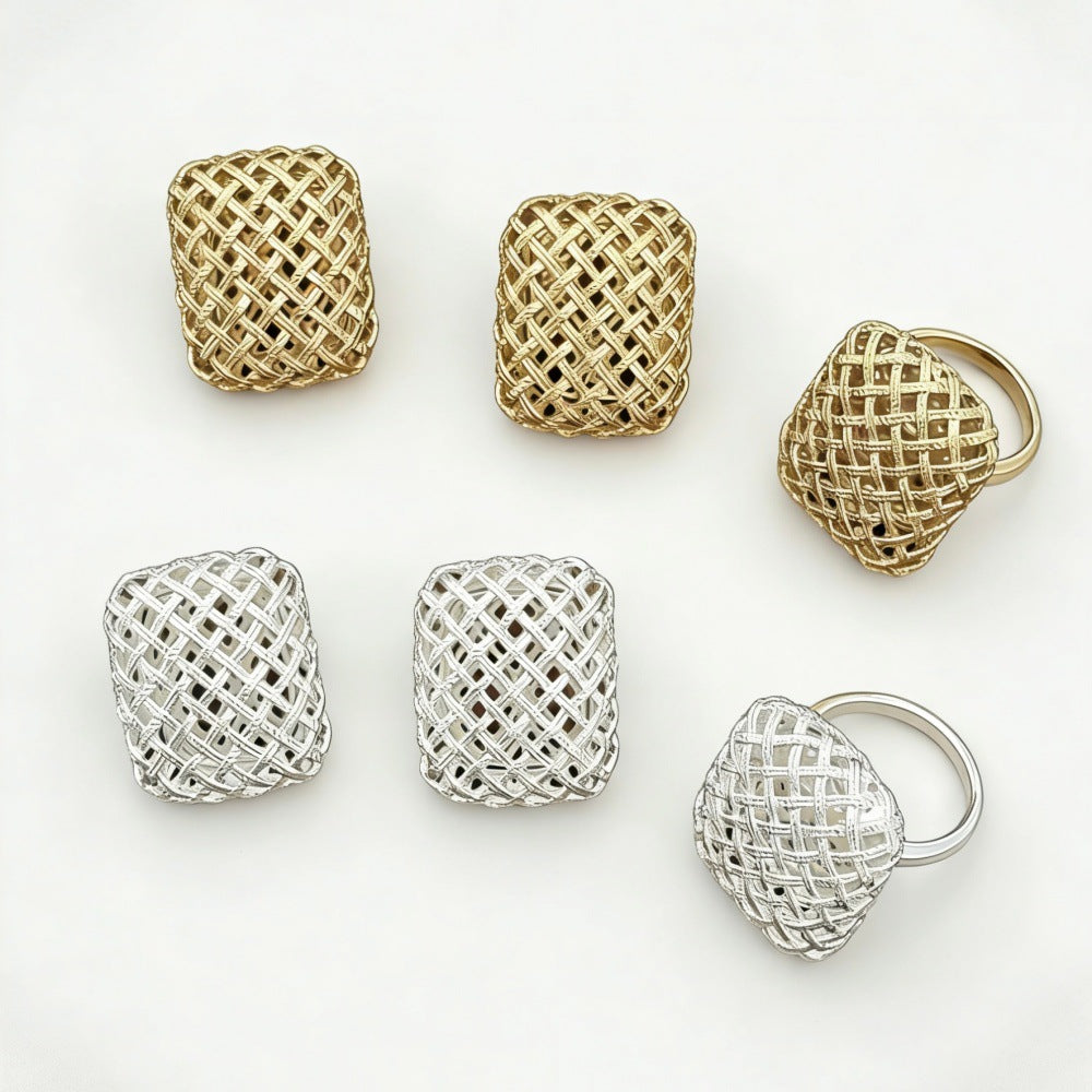 Square Woven Fashionable Retro Advanced Niche Gold Hollow Long Necklaces
