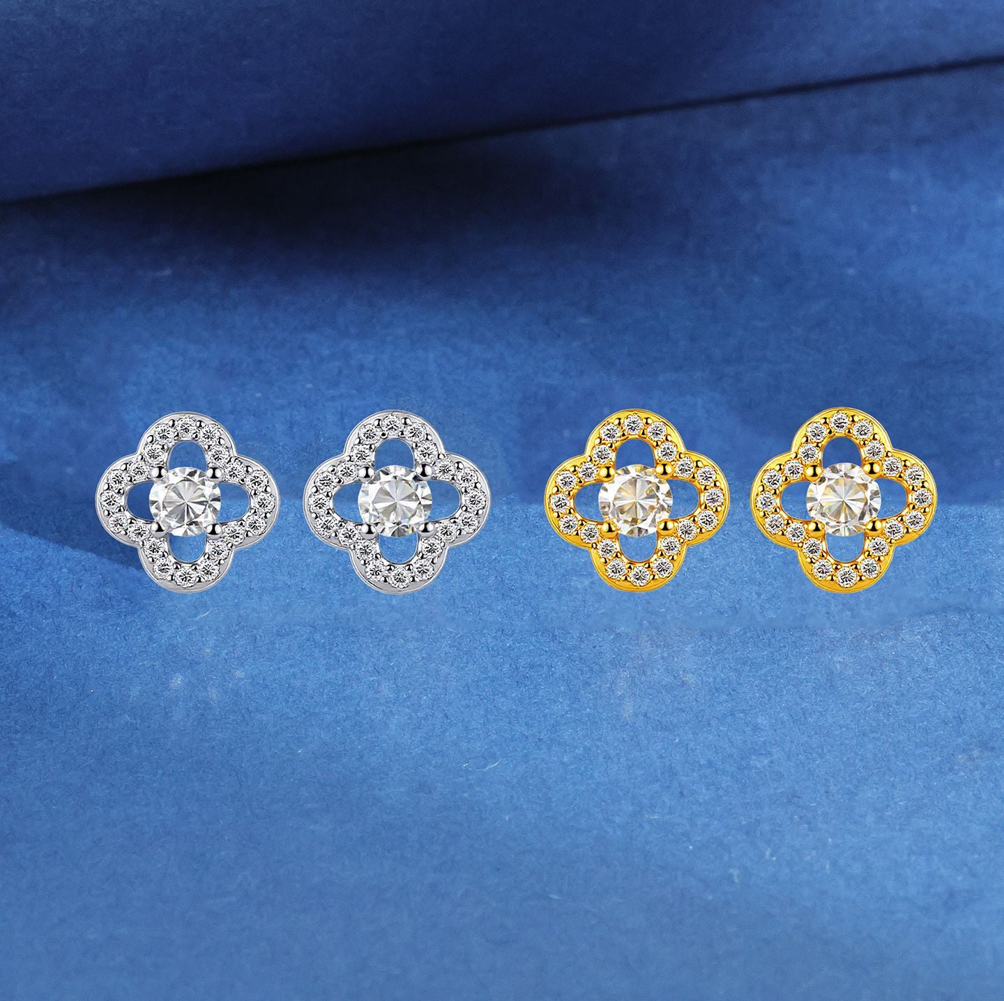 Women's Leaf Clover Ear Fashion Temperament High Sense Hollow Zircon Female Stud Earrings