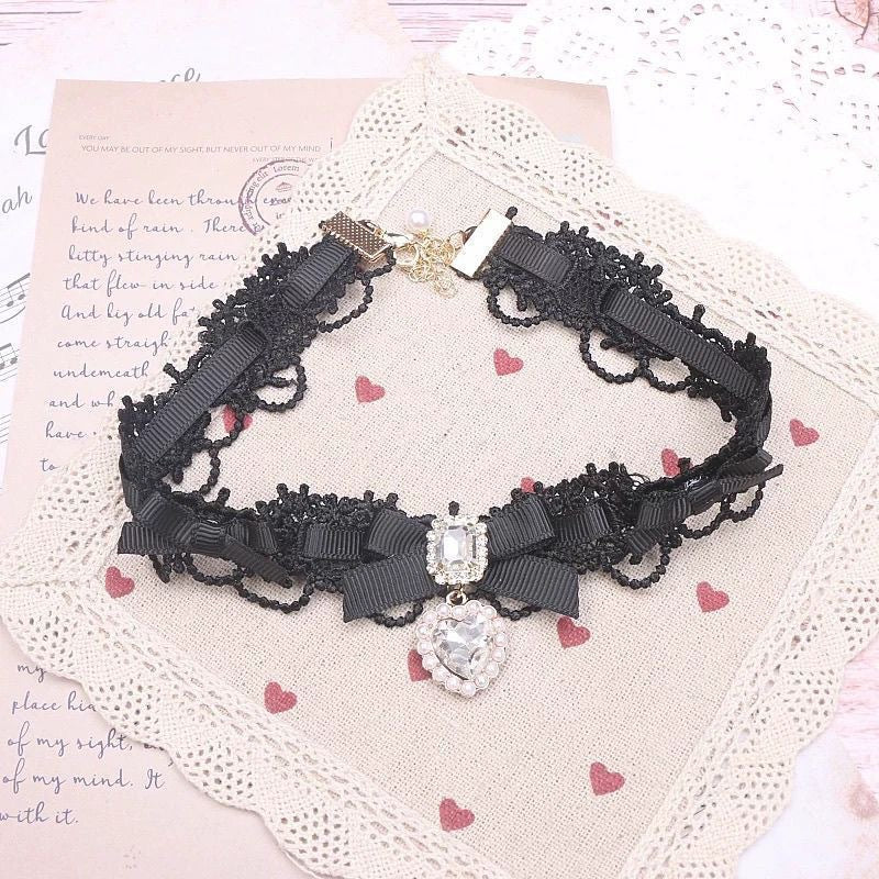 Lace Love Heart Bow Tie Collar Niche Lolita Pure Desire Necklace