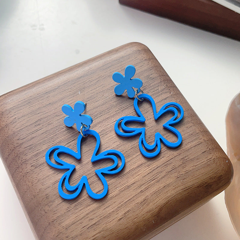 Sier Needle Summer Simple Sweet Design Pink Openwork Stud Earrings
