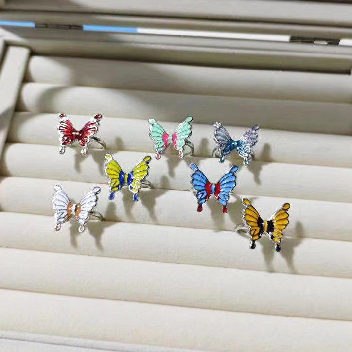 Women's Drip Glazed Three-dimensional Butterfly Opening High-grade Ring