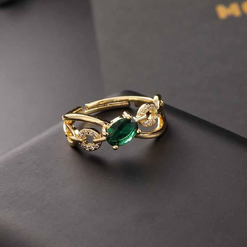 Women's Copper Zircon Electroplated Real Gold Open Index Ring