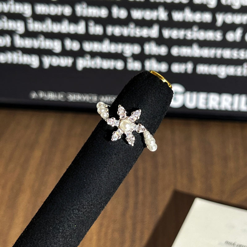 Diamond Pearl Light Luxury Texture Metallic Open Female Twin Fashion Ring