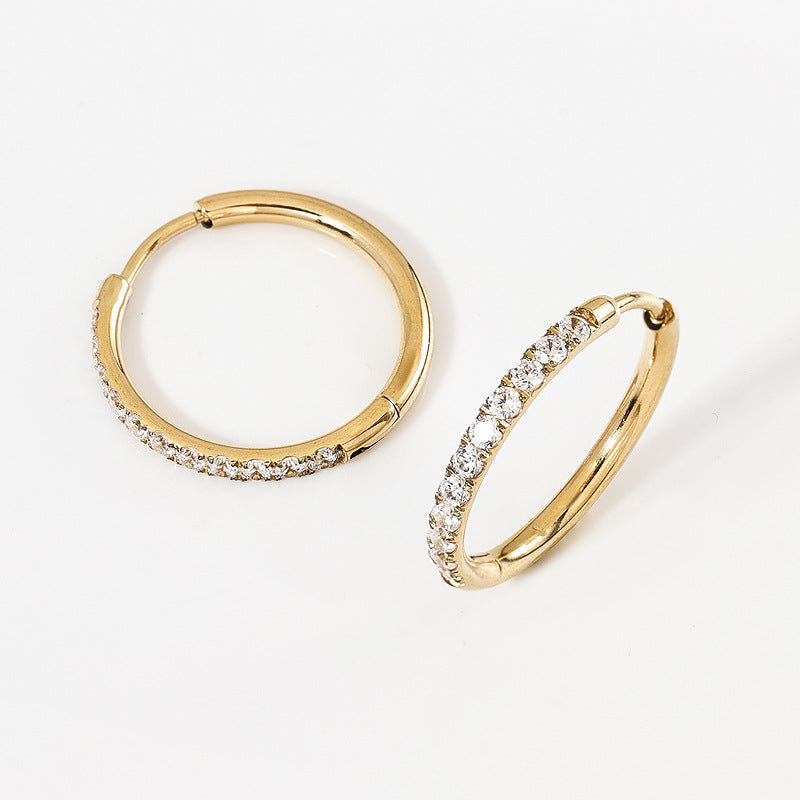 High Quality Carved Stainless Steel Studded With Zircon Titanium Earrings