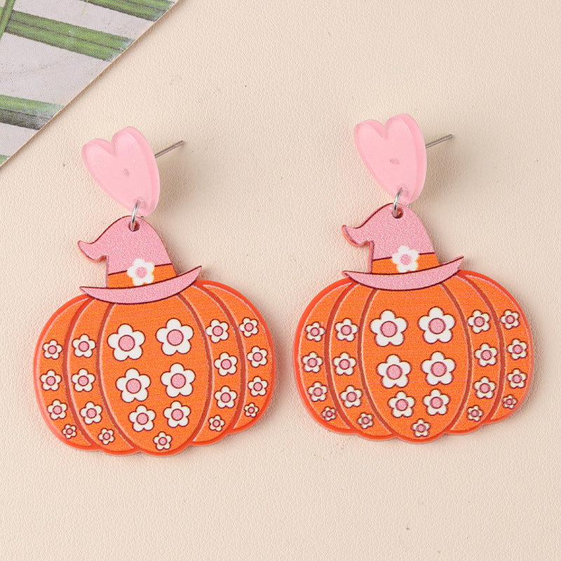 Halloween Series Acrylic Pumpkin Cartoon Funny Earrings