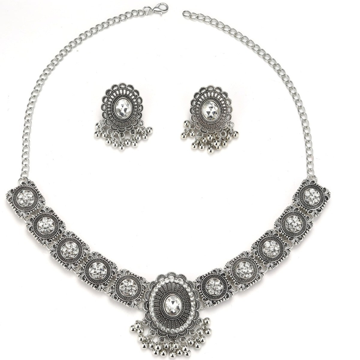 Indian Style Drop-shaped Diamond Beads String Jewelry Set