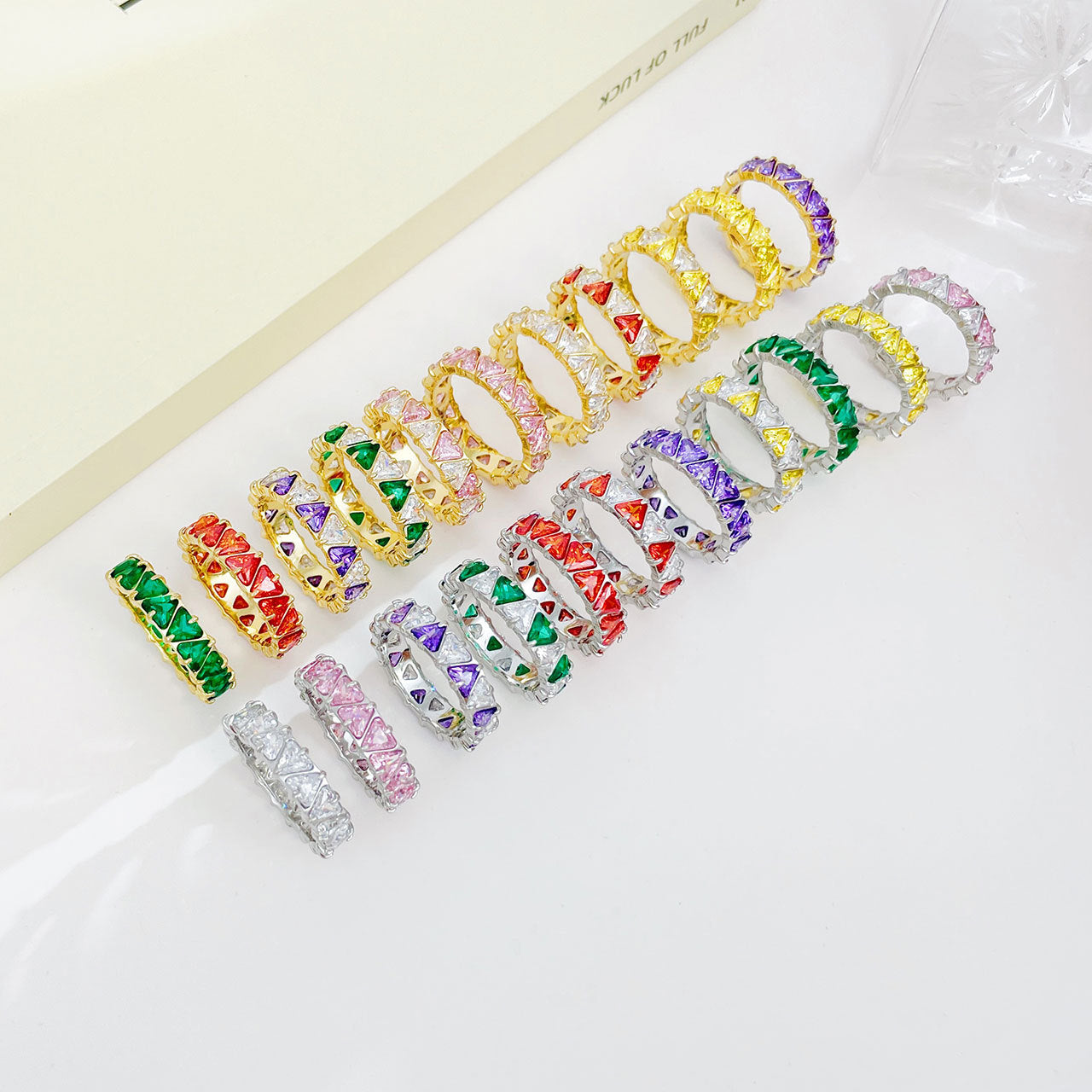 Gang Drill Color Zircon Female Diamond Heart-shaped Rings
