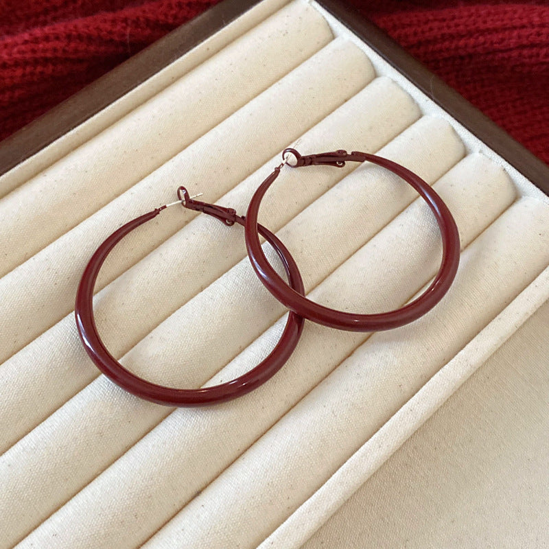 Women's Sier Needle Red Geometric Ear Korean Earrings