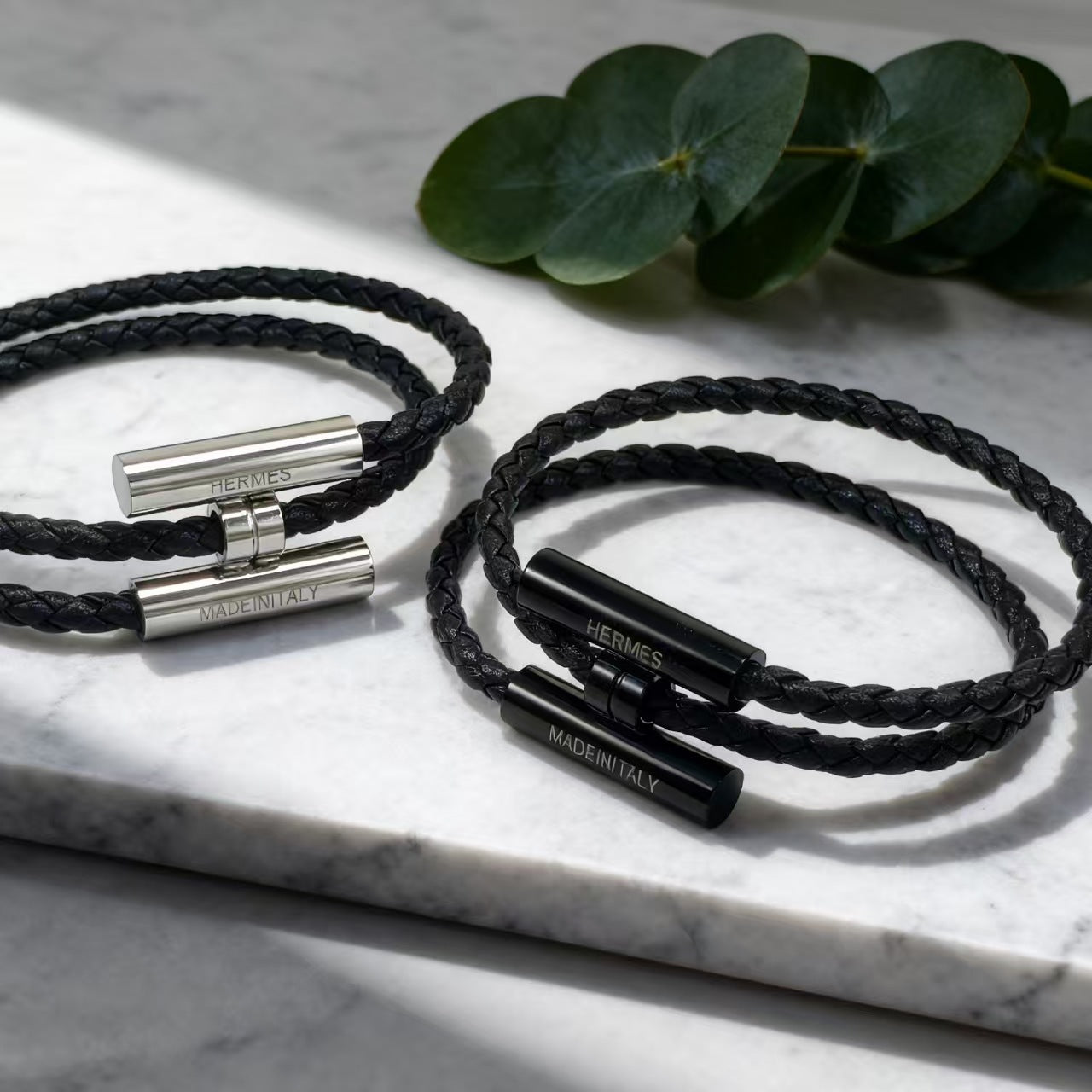 Women's & Men's Steel Leather Rope Woven Hand Strap Bracelets
