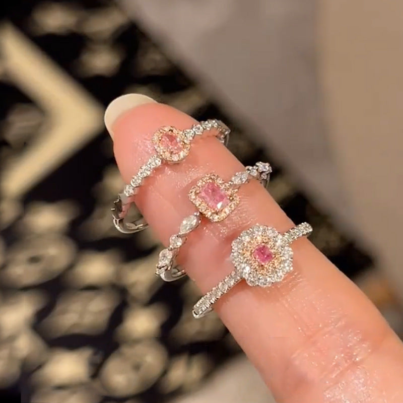 Light Luxury Super Flash Pink Diamond Rings