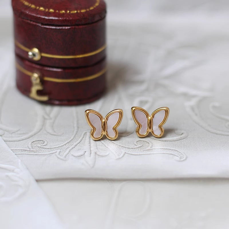 Titanium Steel Gold-plated Natural Fritillary Butterfly Auricular Needle Shell Do Earrings