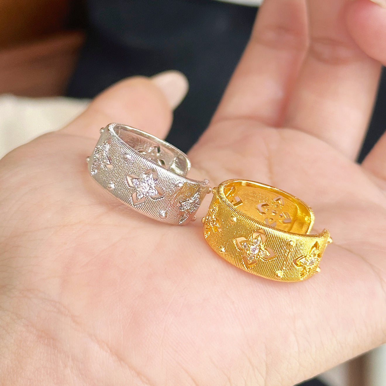 Diamond Flower Light Luxury High Sense Index Finger Vintage Court Rings