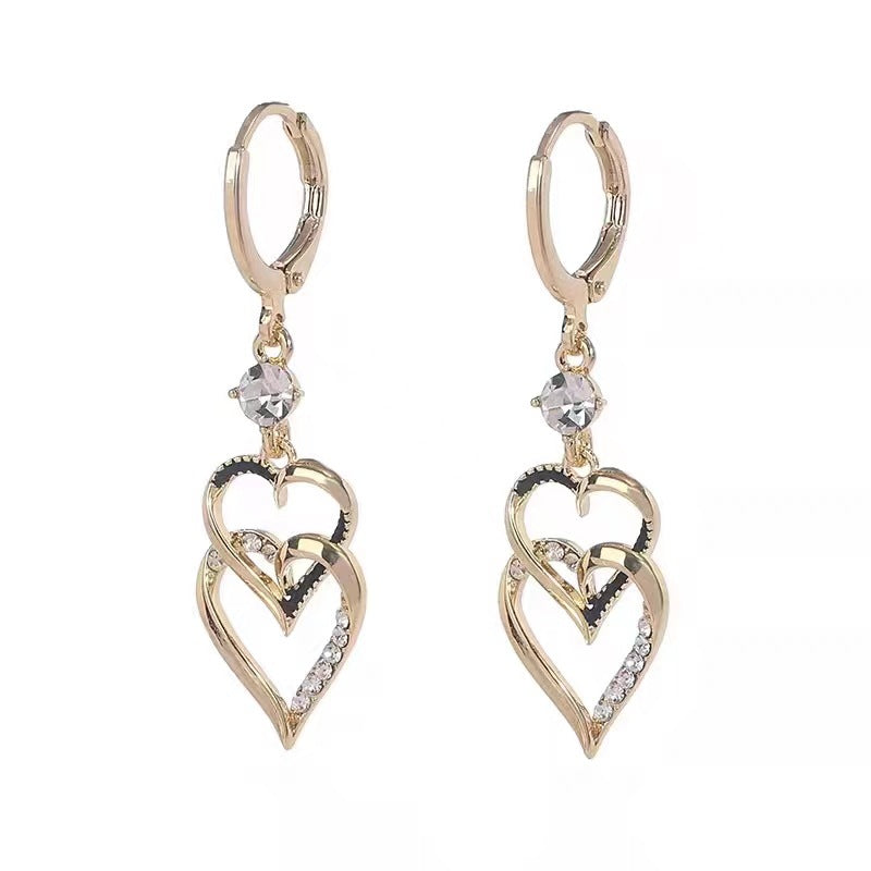 Double Love Heart Small Versatile Temperamental Fashionable Stud Earrings