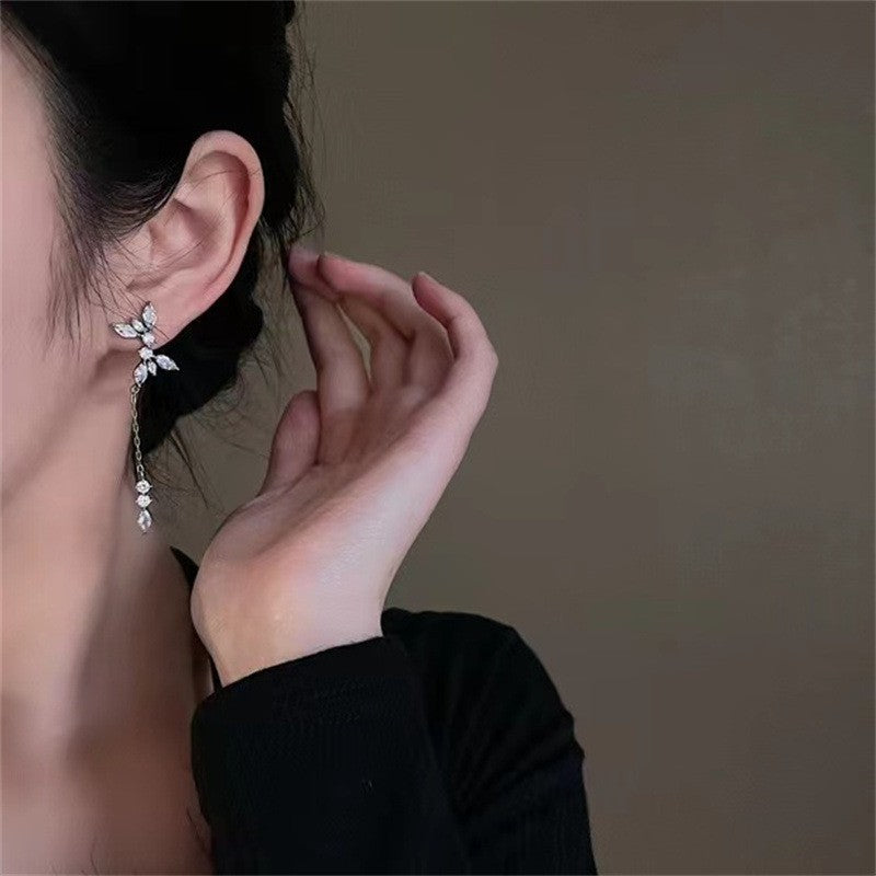 Fairy Tears Tassel Bow Zircon Female Earrings