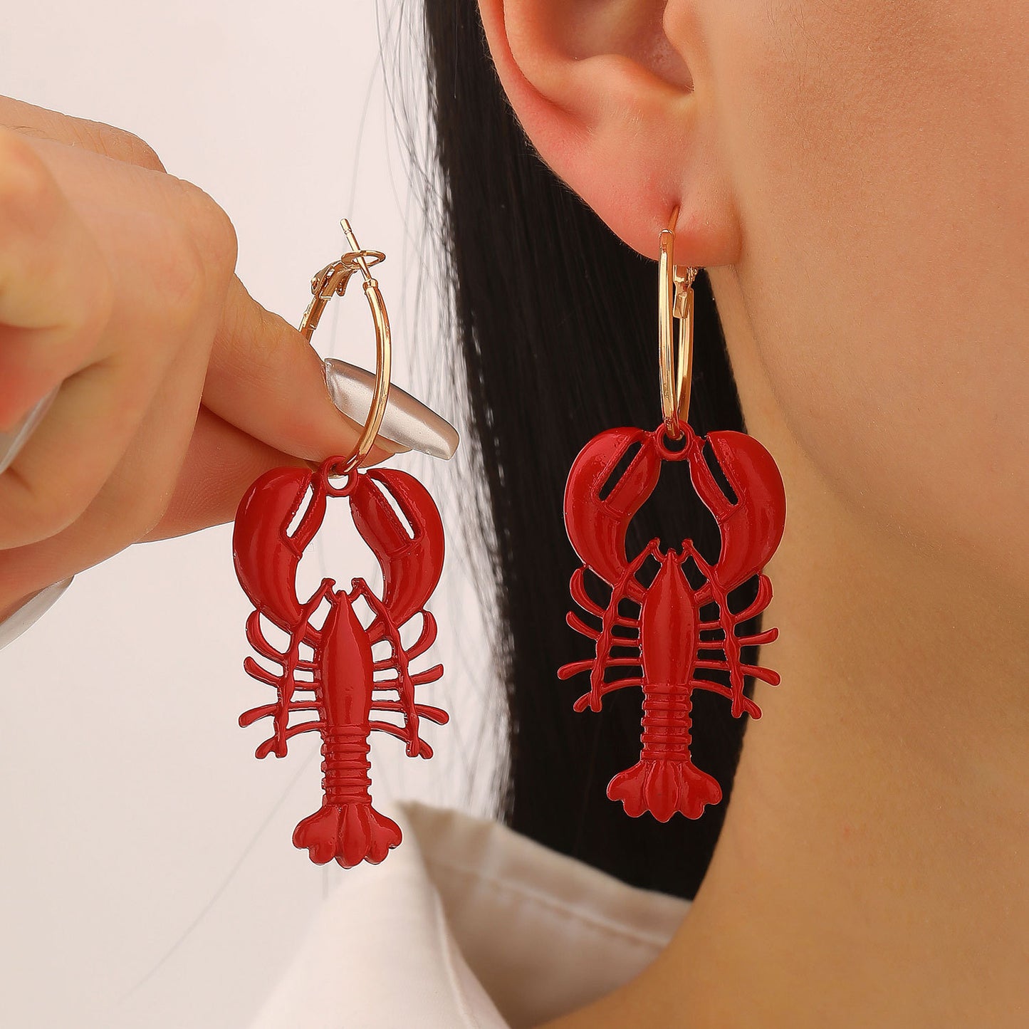 Women's Beach Ocean Vacation Style Alloy Dripping Oil Red Lobster Blue Earrings