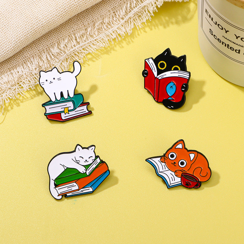 Alloy Brooch Cute Cartoon Cat Book Small Brooches