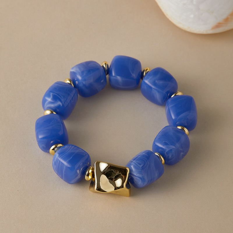 Blooming Vintage Handmade Dopamine Creative Elastic String Oval Geometric Square Bracelets