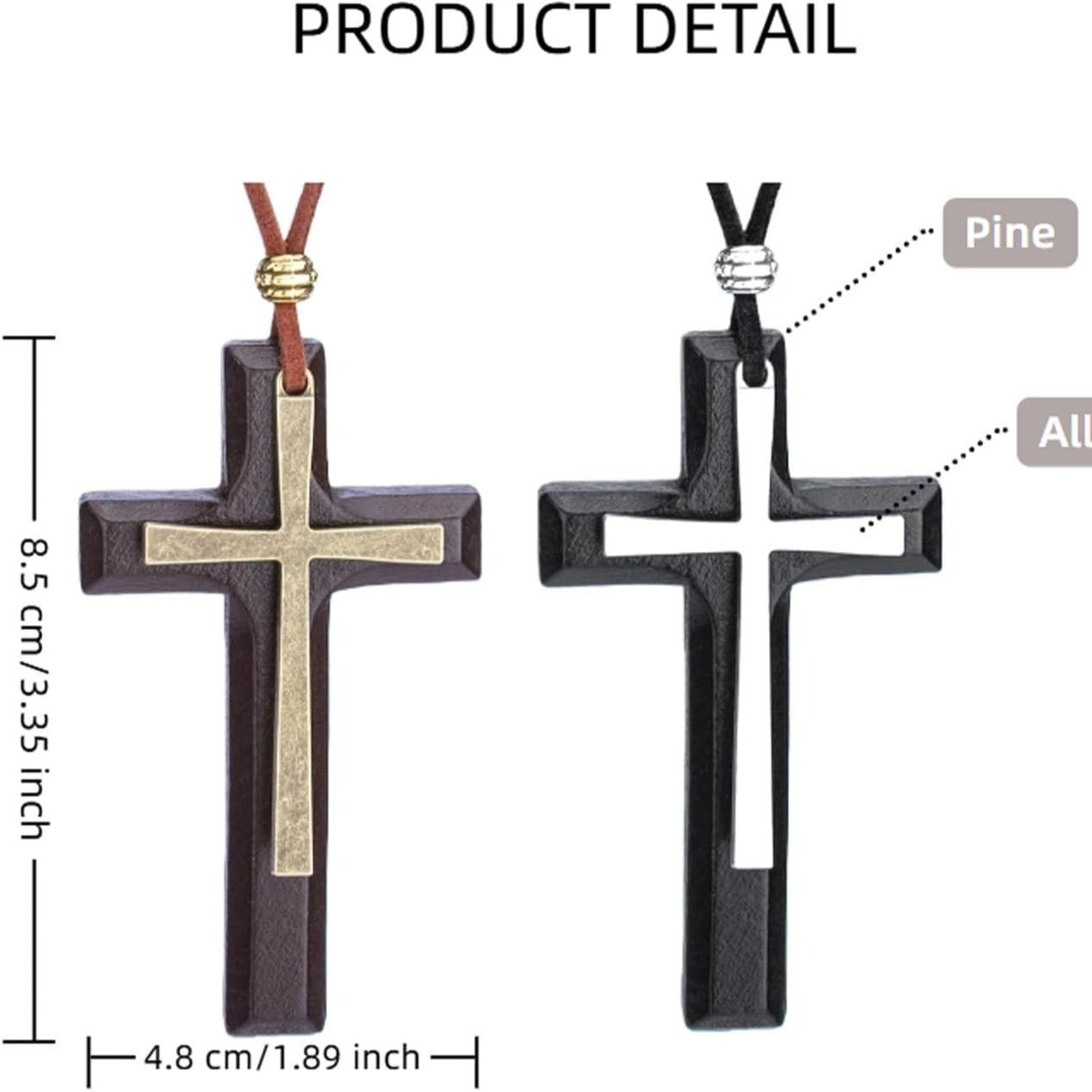 Wood Cross Boys Long Sweater Chain Necklace