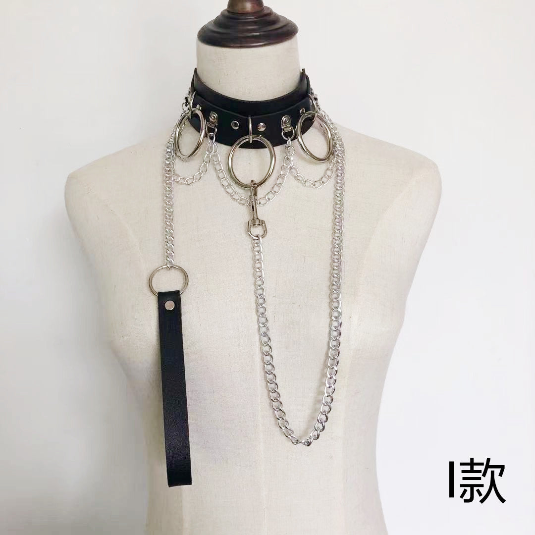 Leather Dark Hand Holding Rope Chain Bandana Loli Collar
