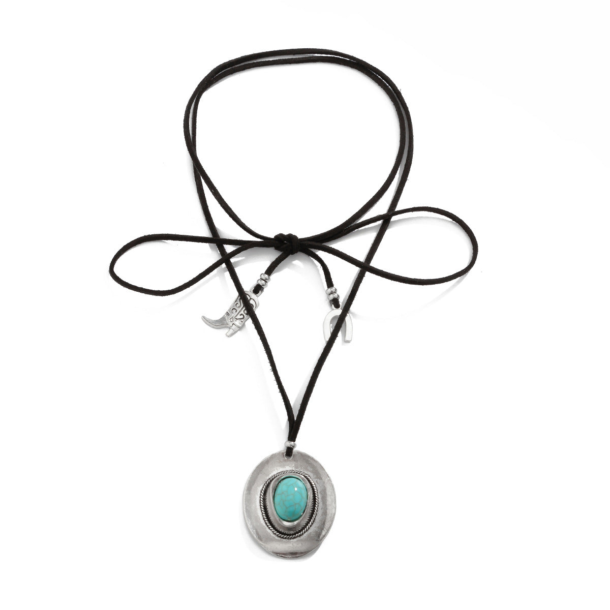 Retro Denim Hat Turquoise Winding Vacation Horseshoe Necklaces