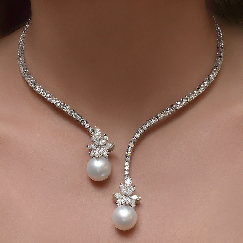 Women's Opening Rhinestone Pearl High-grade Light Luxury Minority Zircon Clavicle Collar