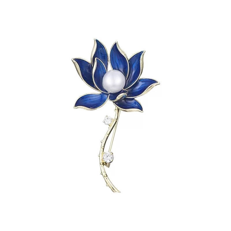 Style Brooch Retro Blue Lotus Female Brooches