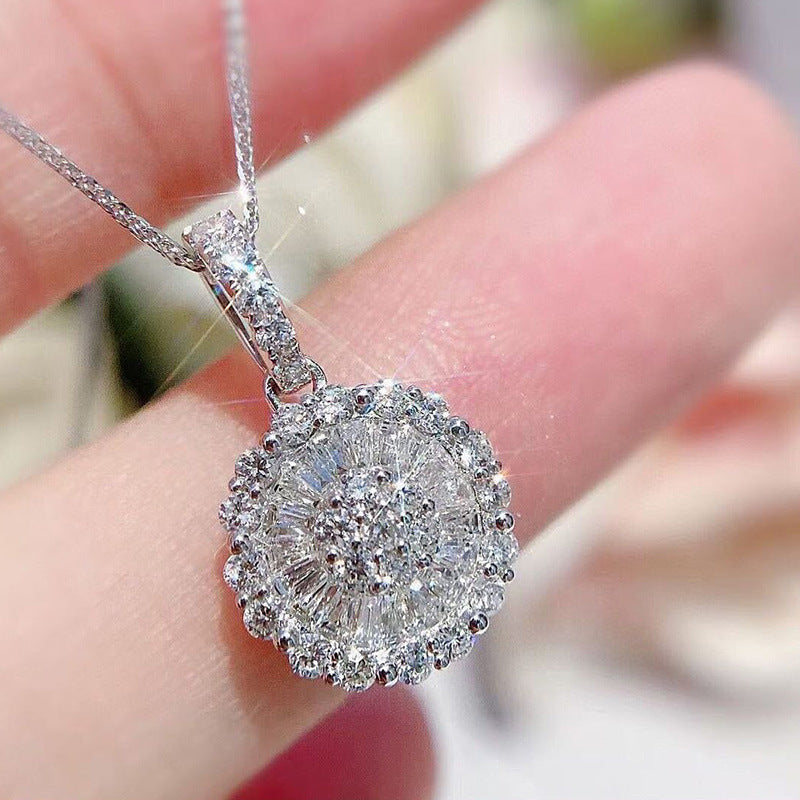 Round Flower Copper Plated White Golden Long Sweater Necklace