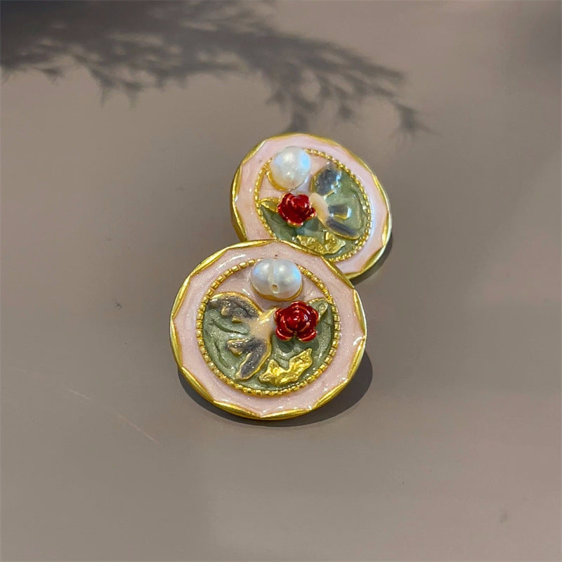 Jardin Monet Oil Painting Freshwater Pearl Flower Chinese Earrings