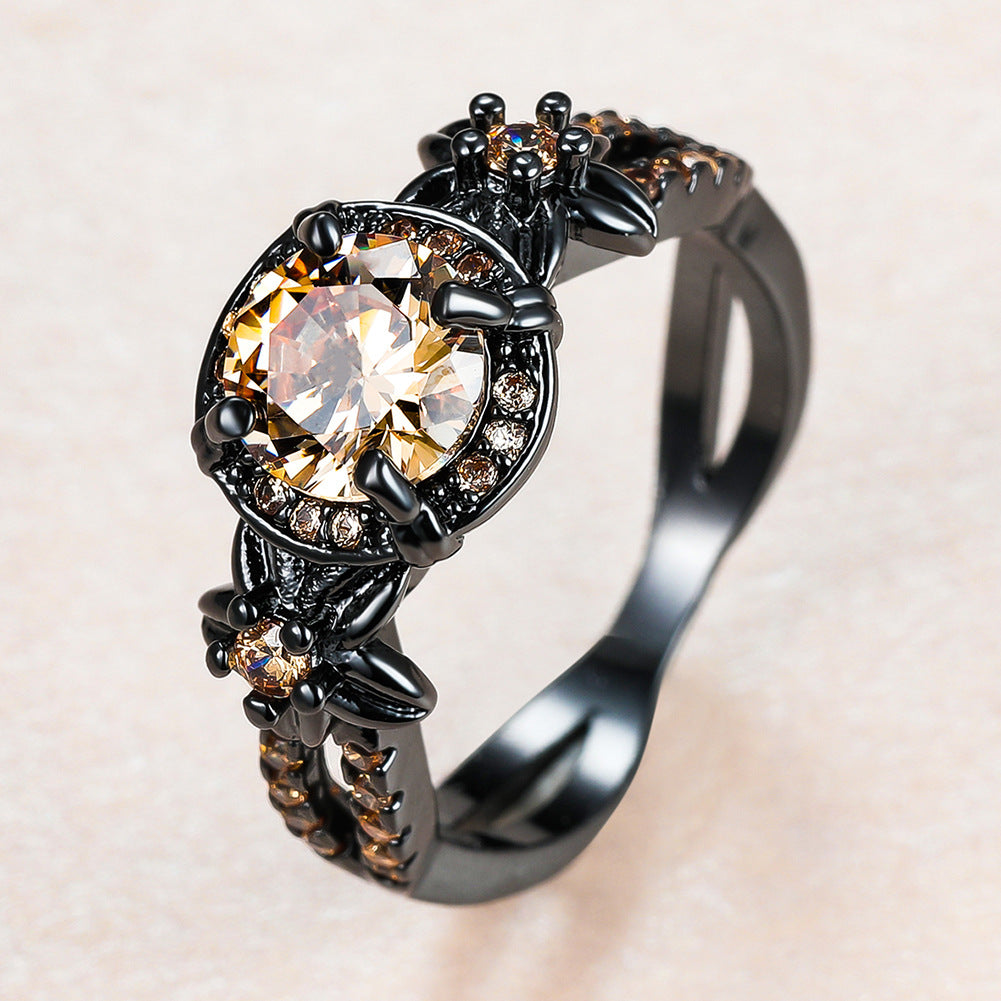 Orange Dark Black Gold Diamond Full Rings