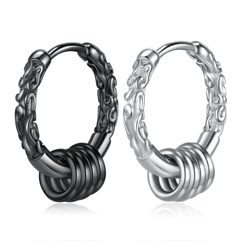 Men's Personality Trend Gold Hoop Stick Black Earrings