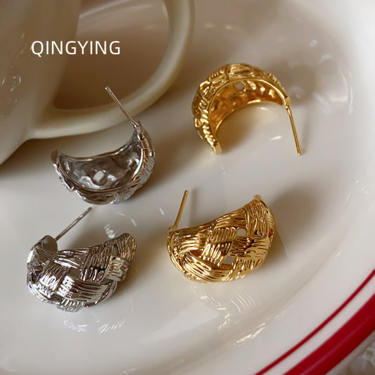 Vintage Weave Hollow Crescent Shaped Female Earrings