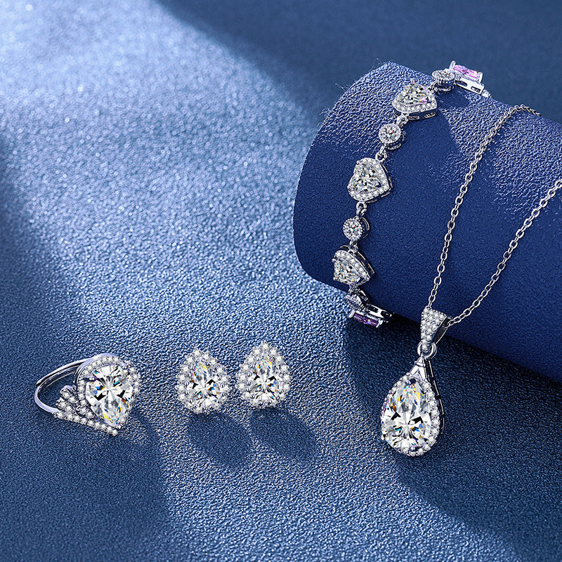 Women's Blue Red Yellow Green Purple White Gemstone Zircon Princess Jewelry Set