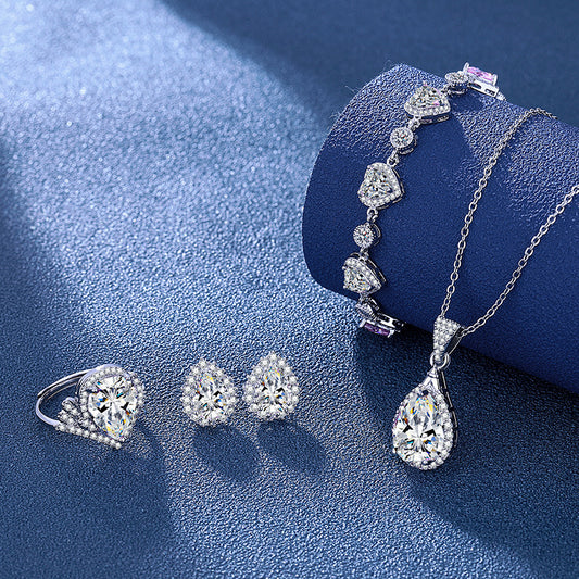 Women's Blue Red Yellow Green Purple White Gemstone Zircon Princess Jewelry Set
