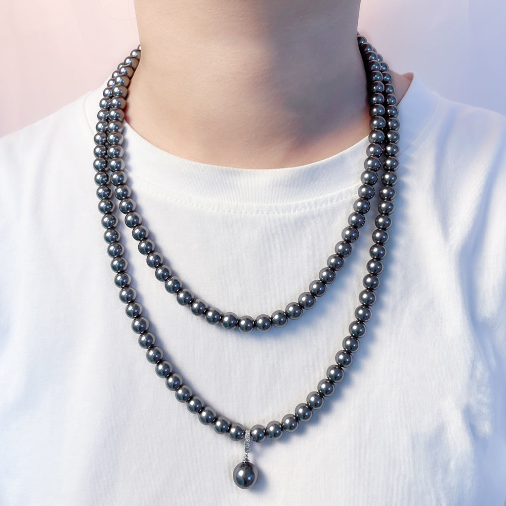 Light Black Pearl Long Luxury Twin Sweater Chain Necklaces