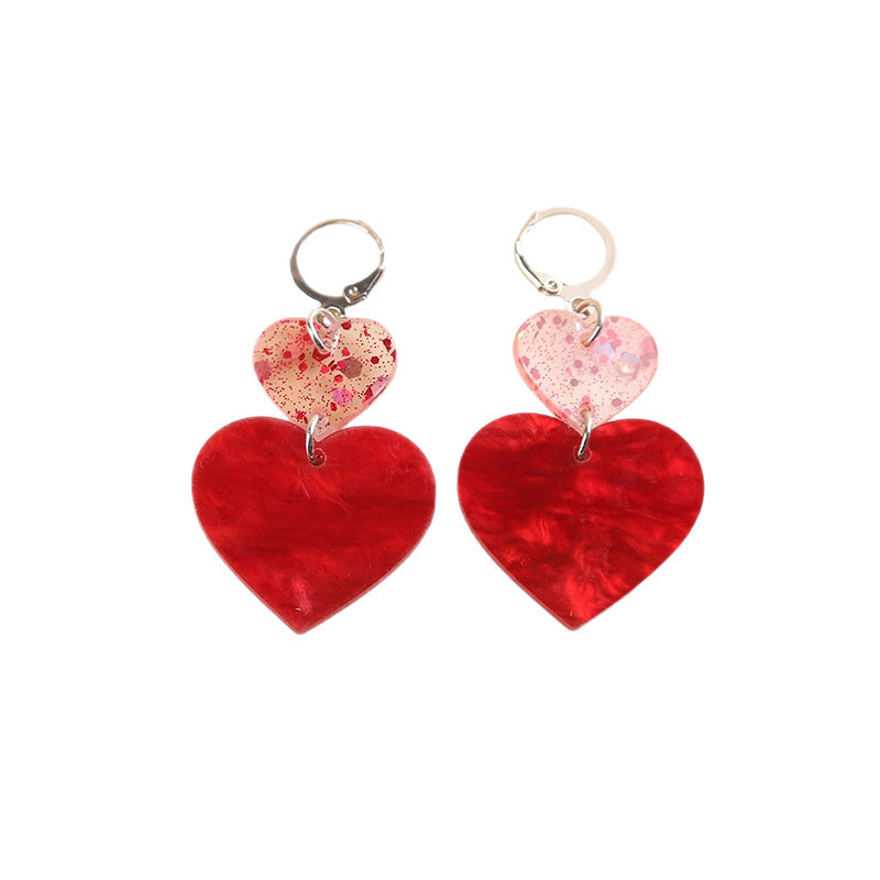 Heart Shape Acrylic Valentine's Day Pink Earrings