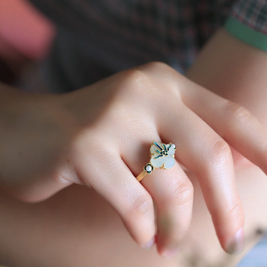 Clover Ancient Gold Jade Vintage Open Rings