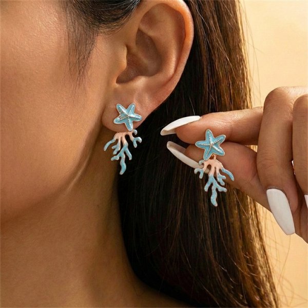 Summer Ocean Series Full Diamond Starfish More Than Coconut Tree Earrings
