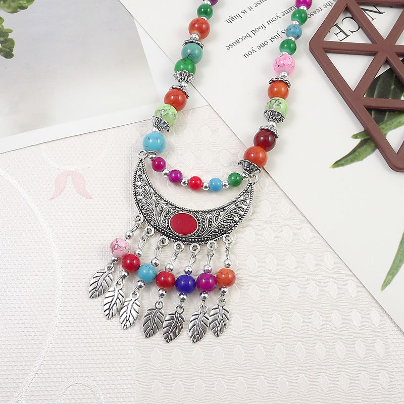 Ethnic Tibetan Colorful Beads Female Phoenix Necklace