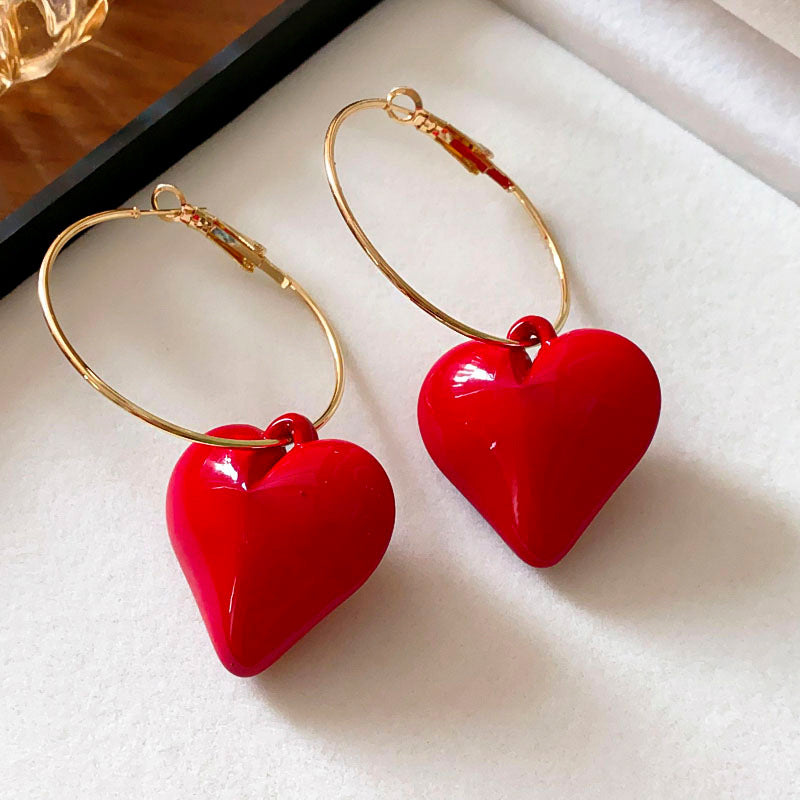 Women's Sier Needle Red Geometric Ear Korean Earrings