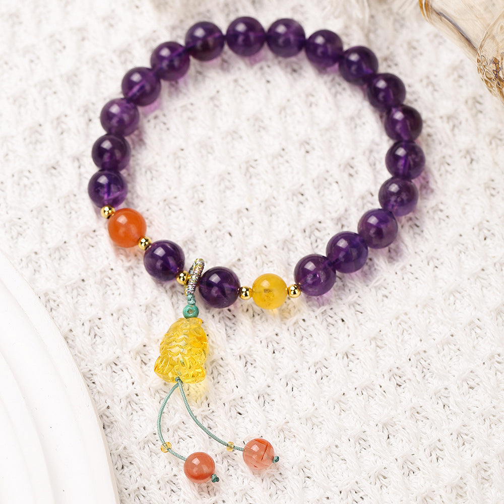 Women's Natural Amethyst Beaded For Mild Luxury Retro Bracelet