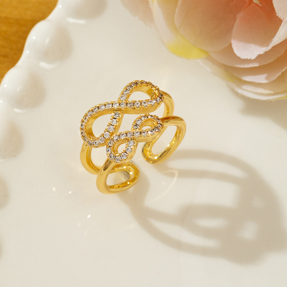Temperament High Sense Loving Heart With Opening Adjustable Super Flash Ring