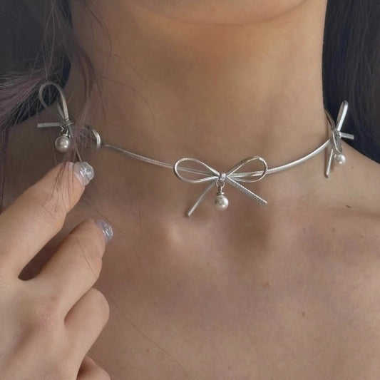 Style Handmade Bow Leather Neckband Female High Sense Collar