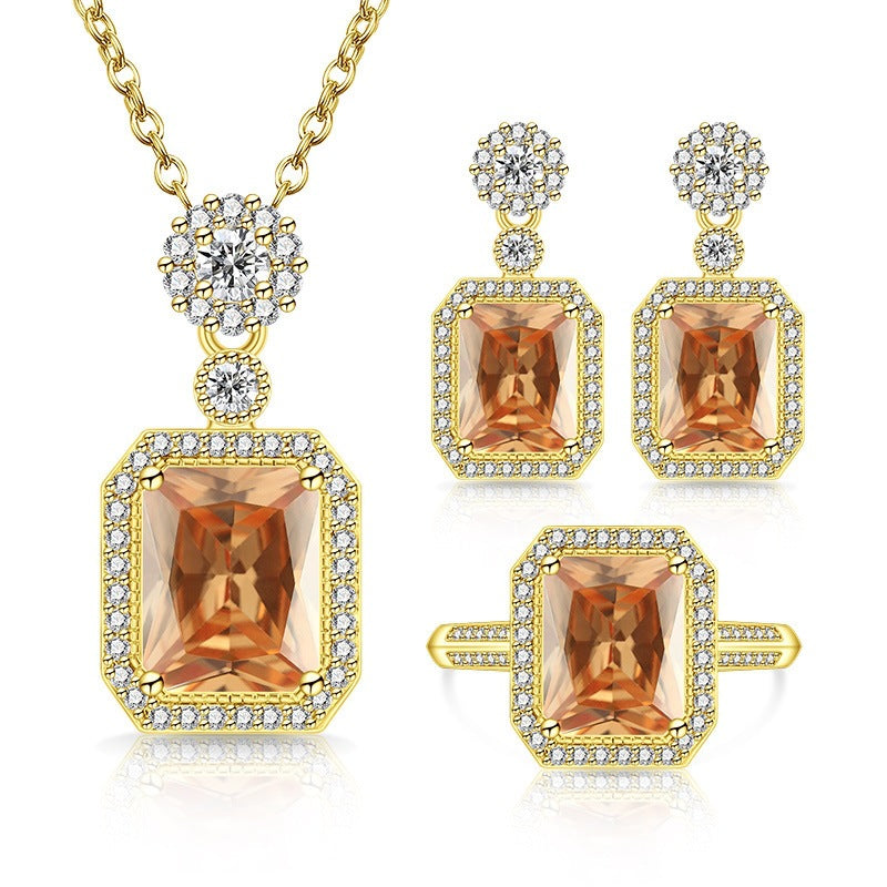 Women's Live Broadcast Eight Hearts Arrows Colored Gems Full Diamond Cube Jewelry Set