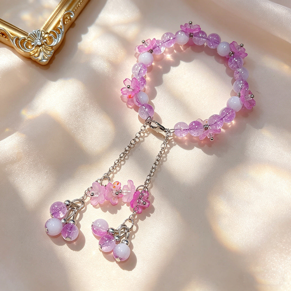 Mori Style Flower Green Super Temperament Show White Crystal Bracelet