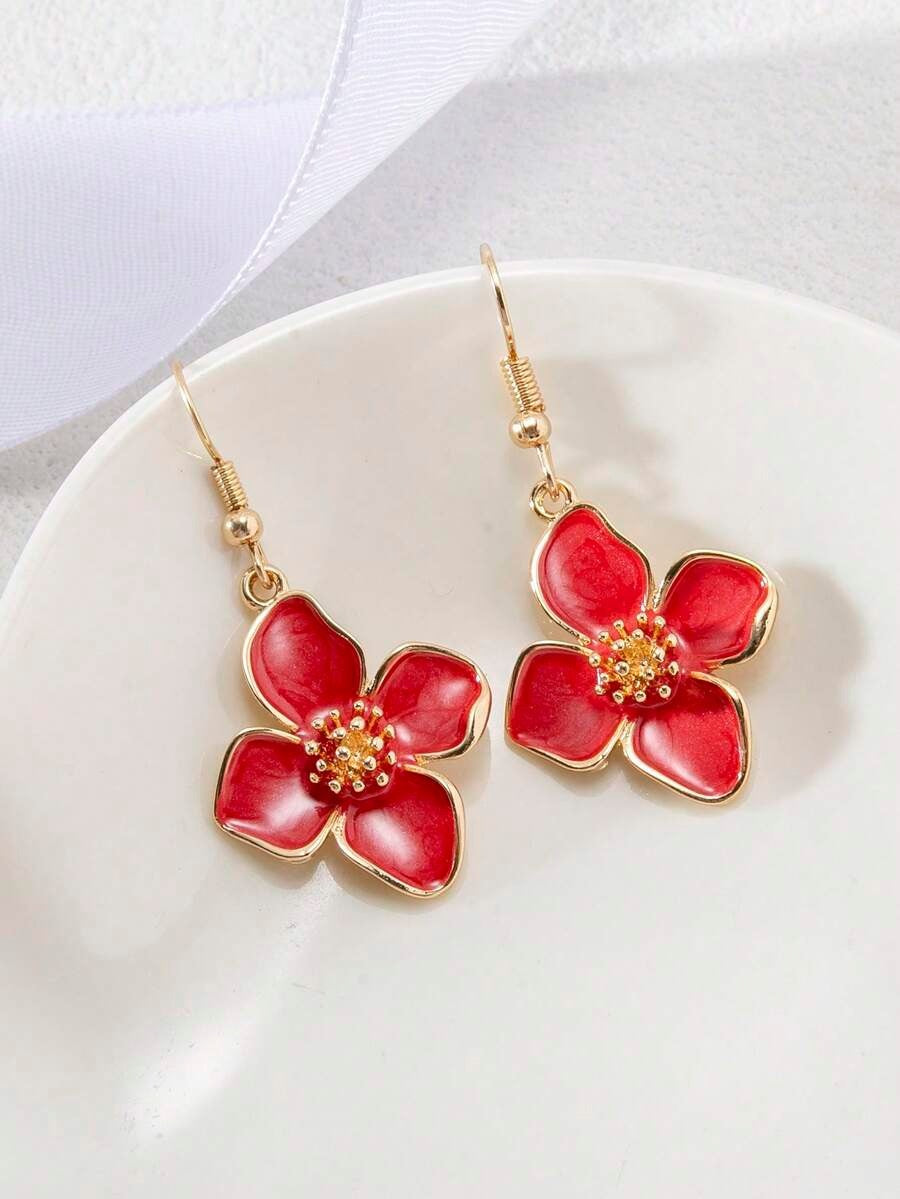 Women's Simple Design Glaze Flowers For Vacation Style Colorful Flower Ear Hook