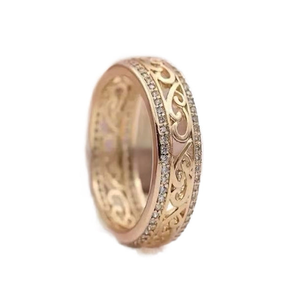 Geometric Hollow Zircon Light Luxury High-grade Personality Double Row Ring