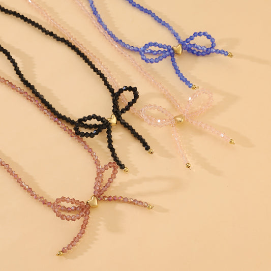 Women's Dopamine Crystal Bow Beaded For Graceful Personality Necklaces