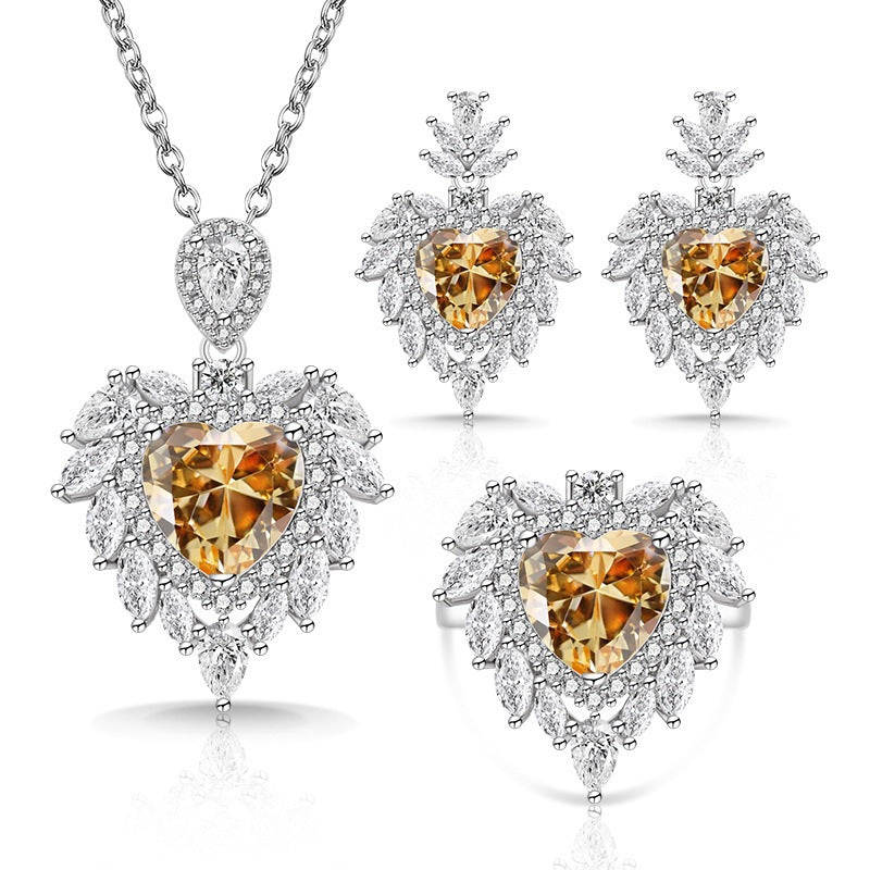Live Broadcast Colored Gems Advanced Love Heart-shaped Jewelry Set