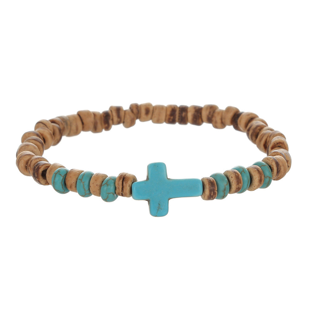 Men's Shell Wood Piece Turquoise Cross Hip Bracelets